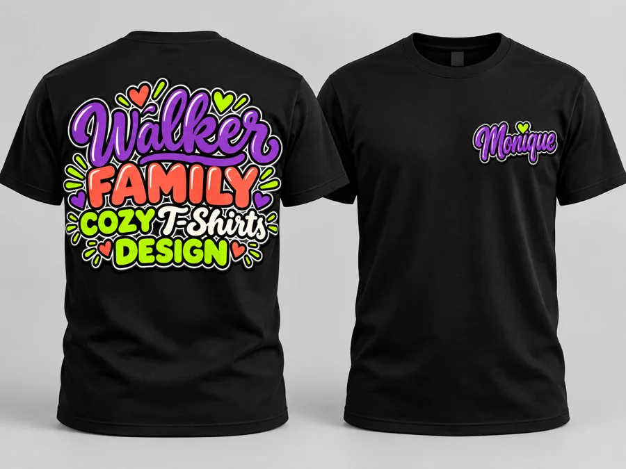 Custom black shirt with the Walker Family logo on the back and the name Monique on the front