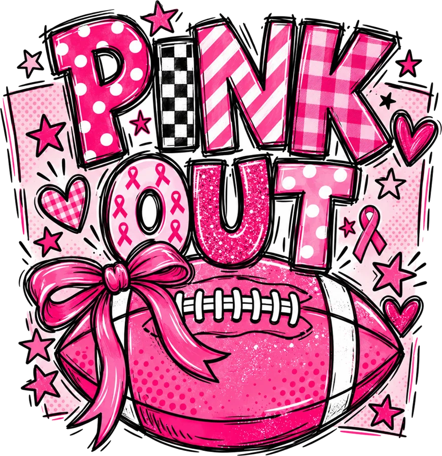 Pink Out football design with bow and ribbons
