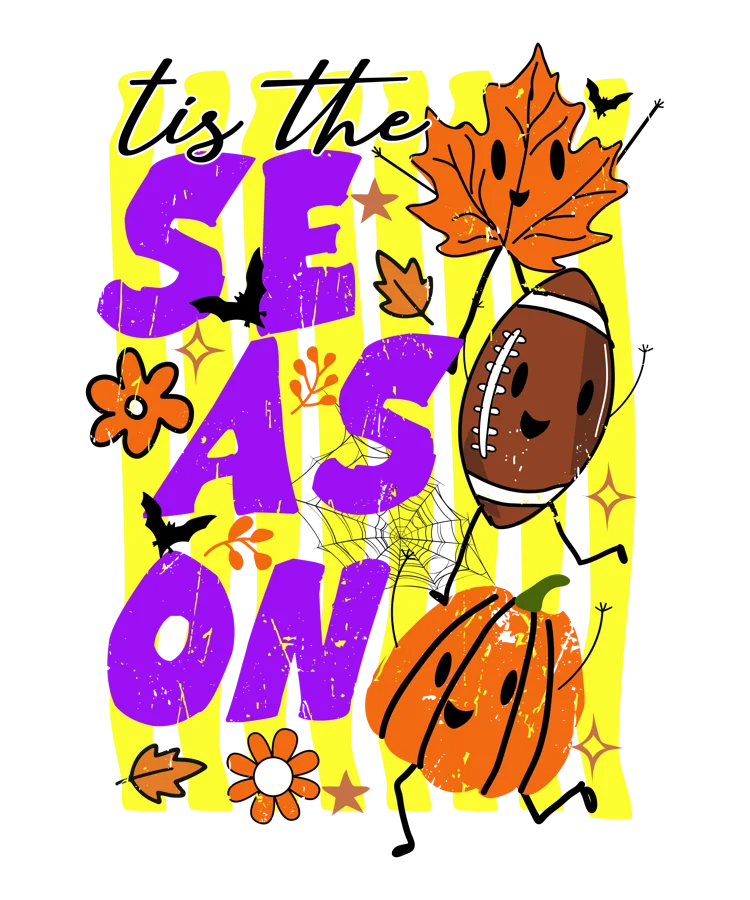 Tis the Season fall design with football, leaf and pumpkin